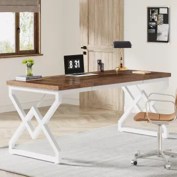 63-Inch Executive Desk: Thick Wood Top, Metal Frame